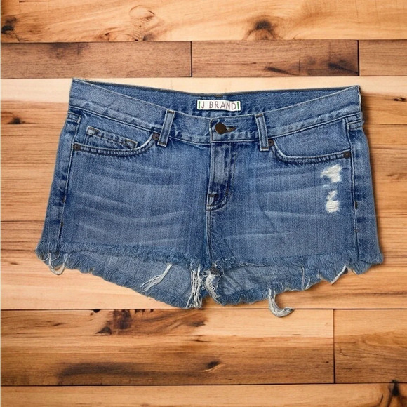 J BRAND Shambles Distressed Raw Hem Boho Blue Denim Jean Shorts - Picture 8 of 8